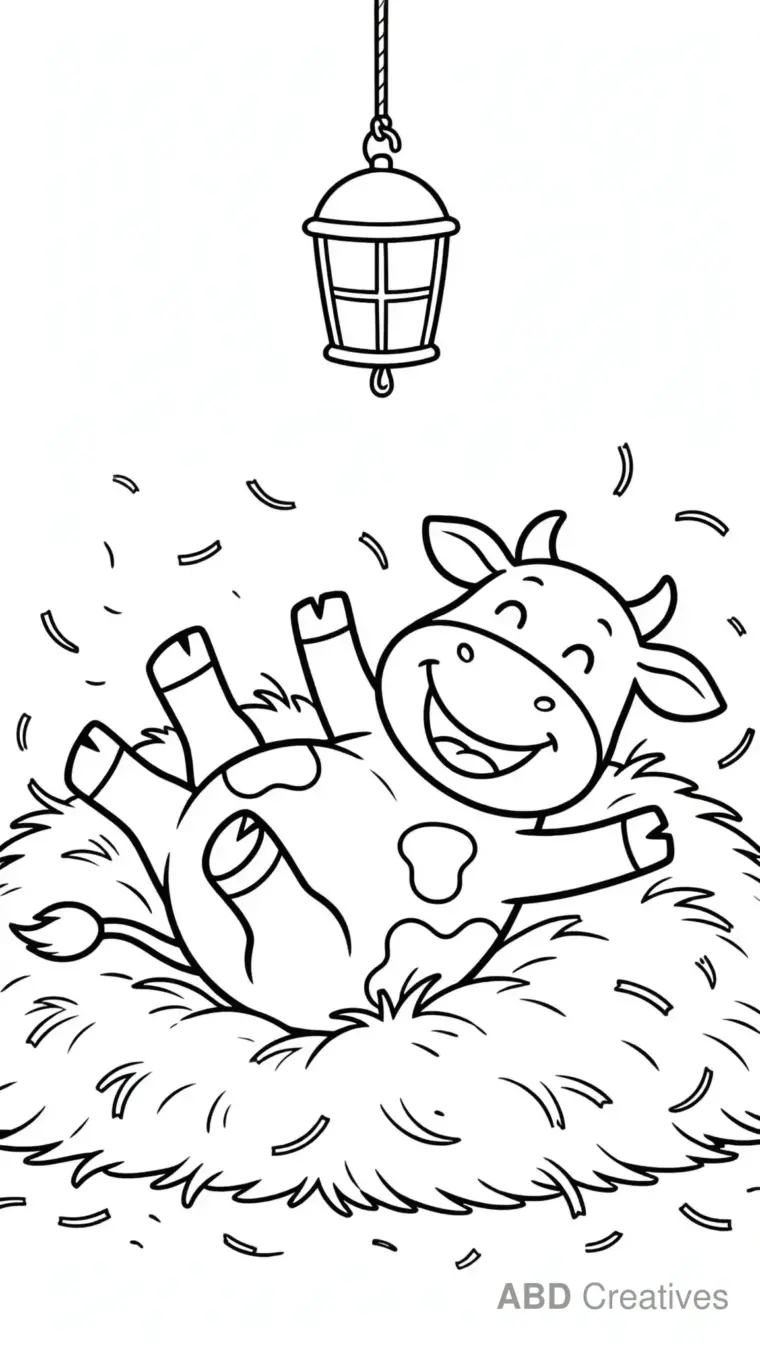 Cow Rolling in the Hay Coloring Page