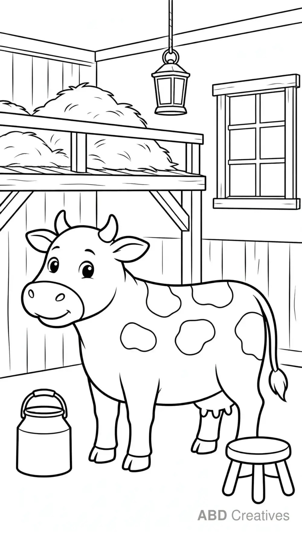 Cow at Milking Time in the Dairy Barn Coloring Page