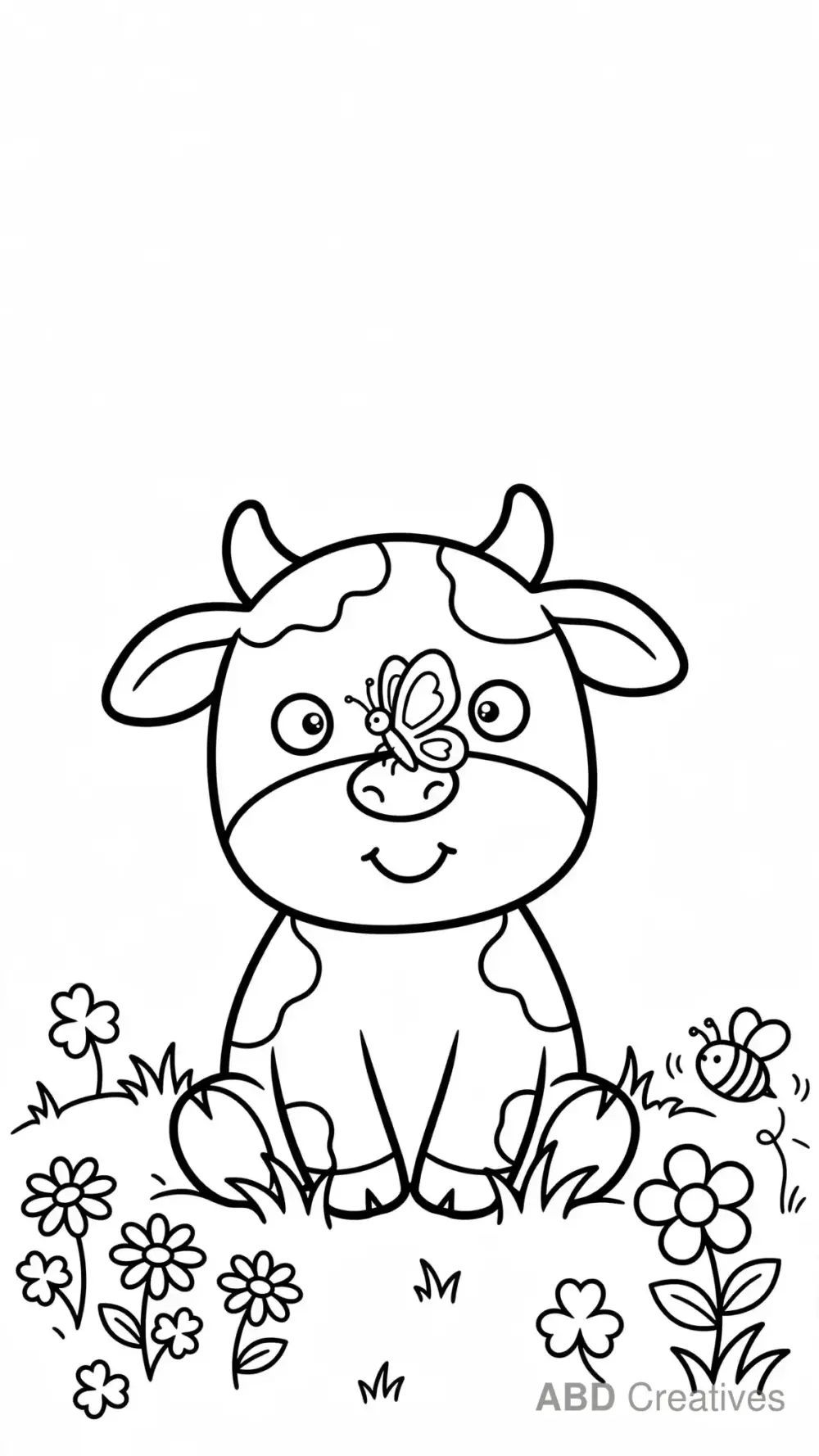 Cow with a Butterfly on Its Nose Coloring Page