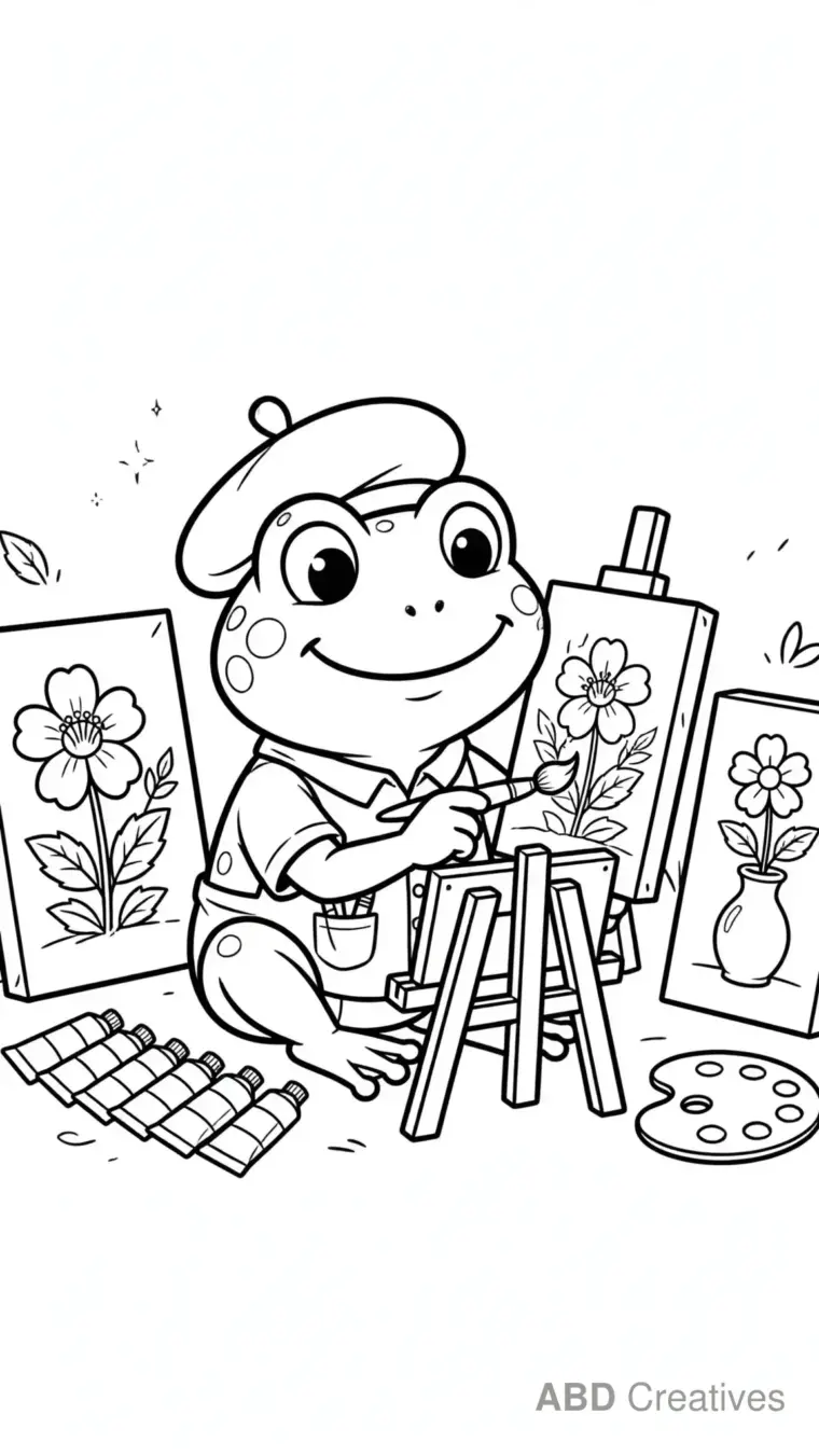 Frog Artist Painting a Picture Coloring Page