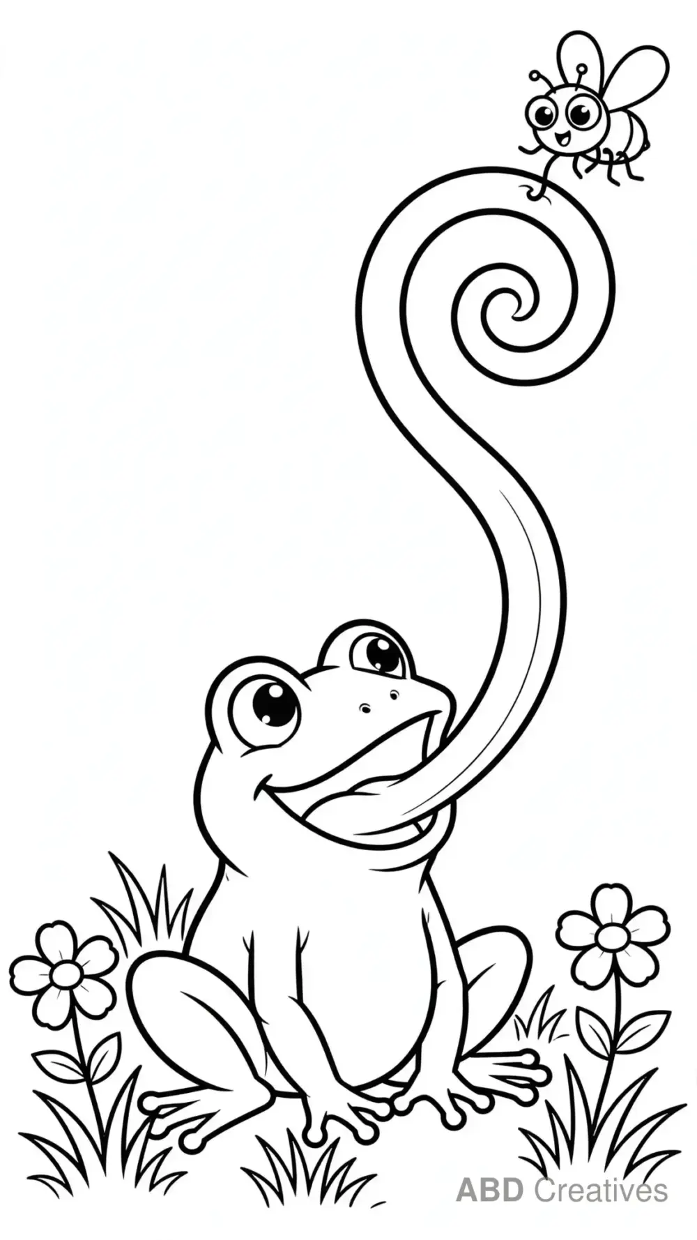 Frog Catching a Fly with Its Tongue Coloring Page