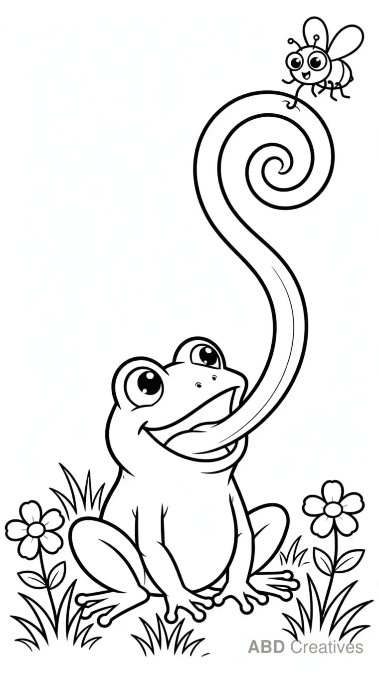 Frog Catching a Fly with Its Tongue Coloring Page