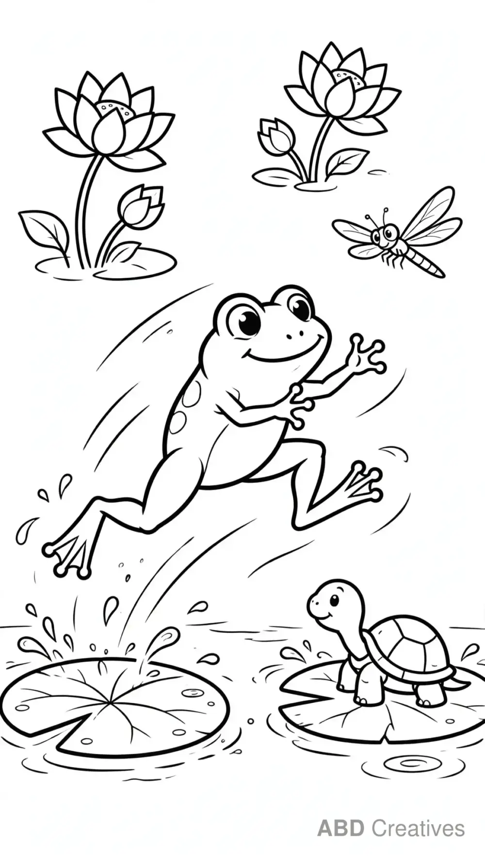 Frog Hopping Between Lily Pads Coloring Page