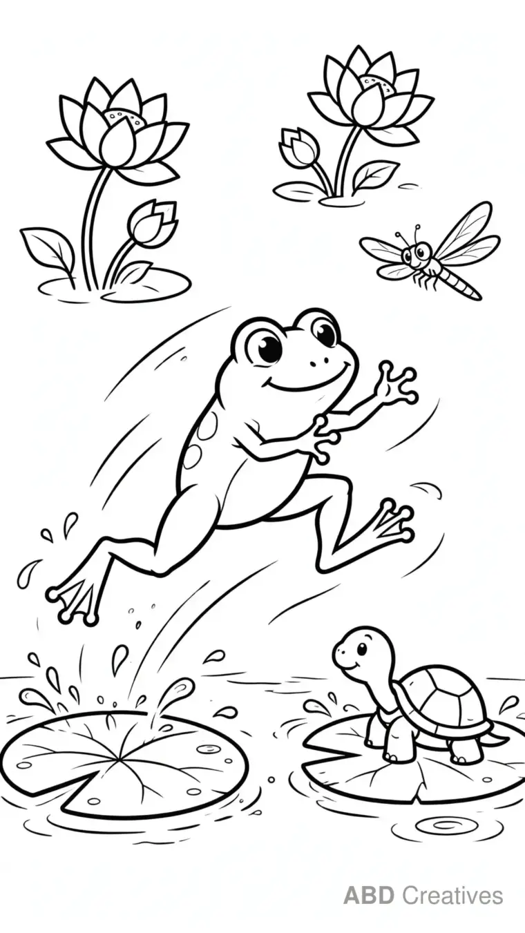 Frog Hopping Between Lily Pads Coloring Page