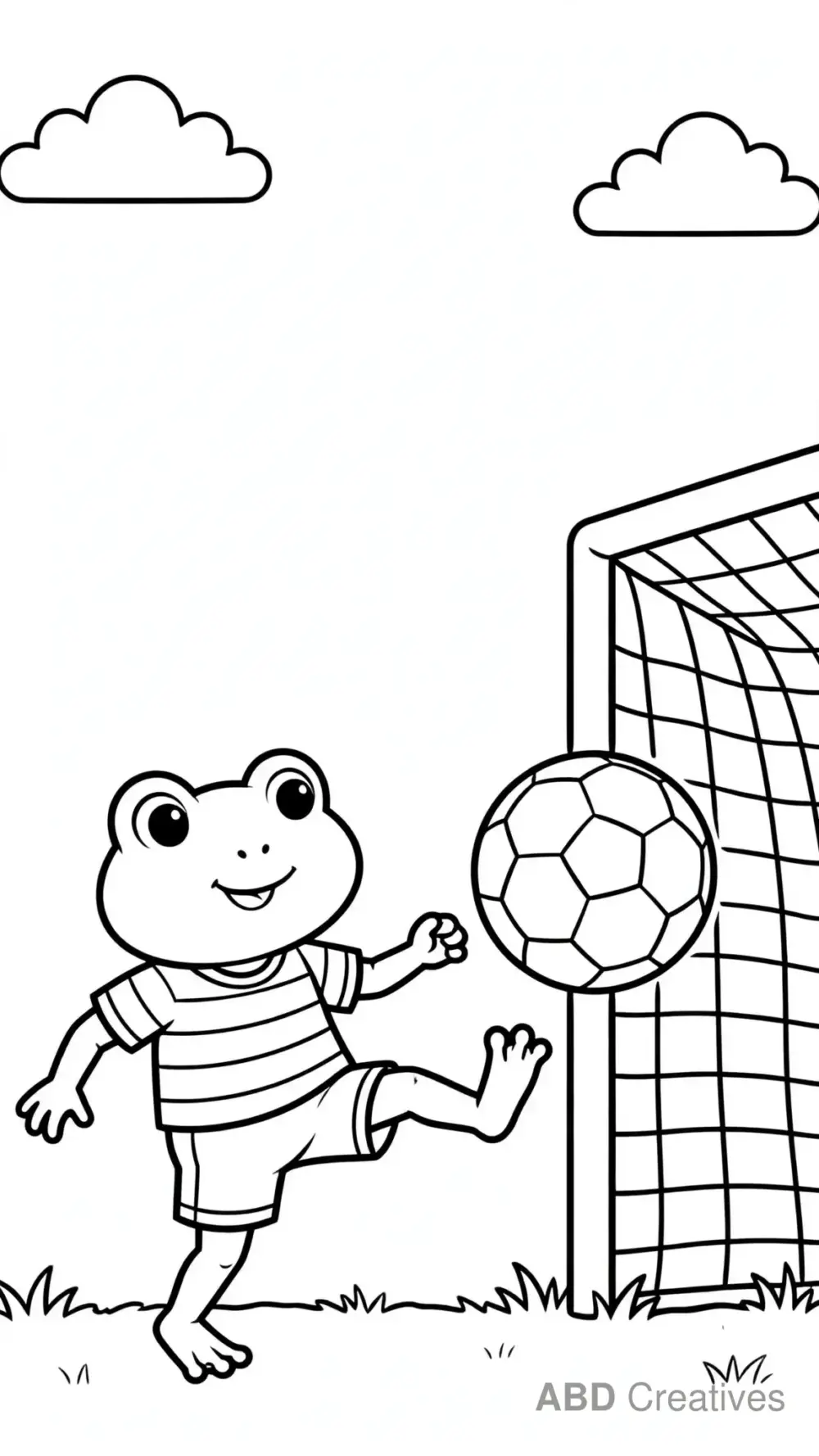 Frog Playing Soccer in the Park Coloring Page