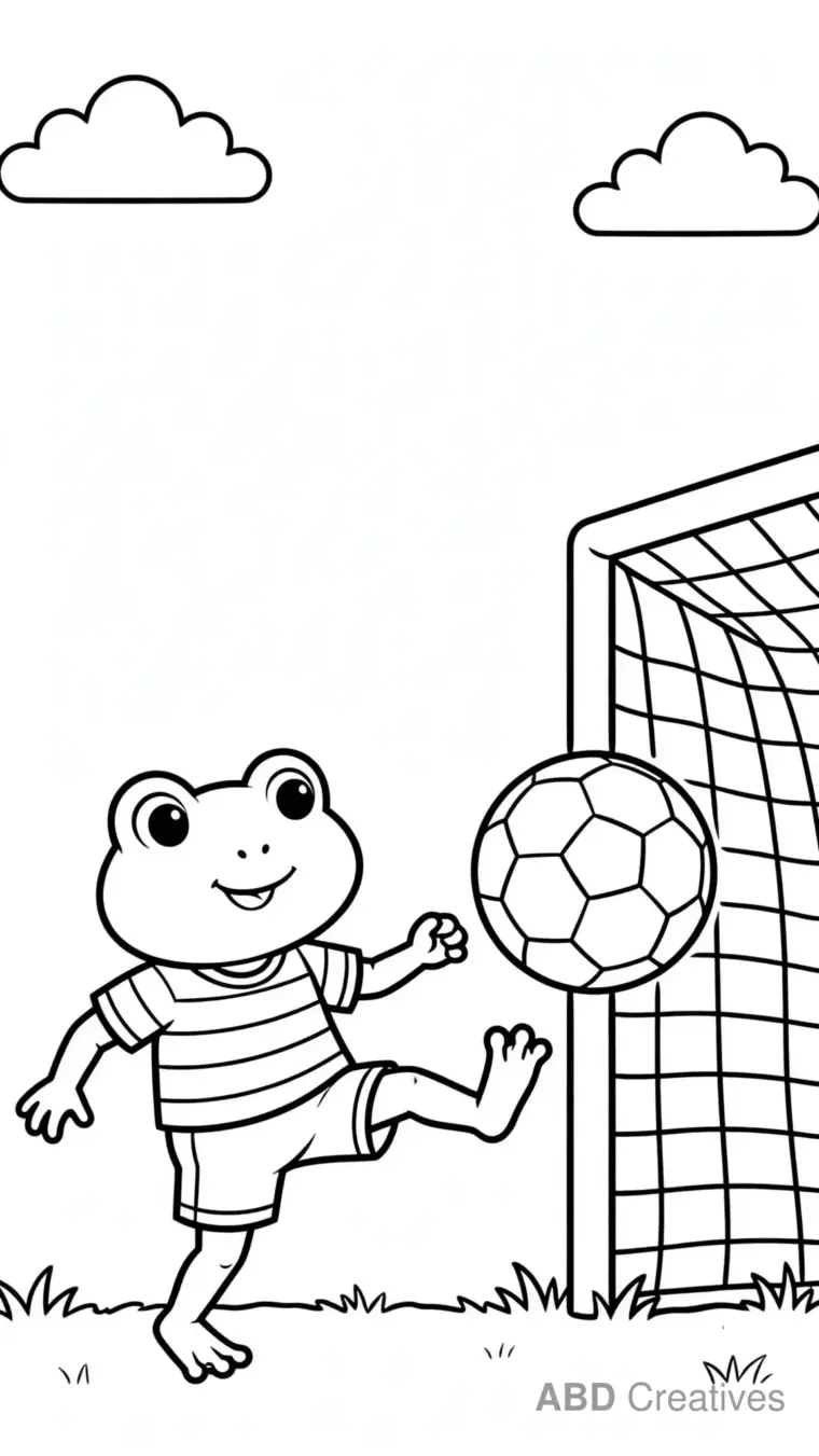 Frog Playing Soccer in the Park Coloring Page