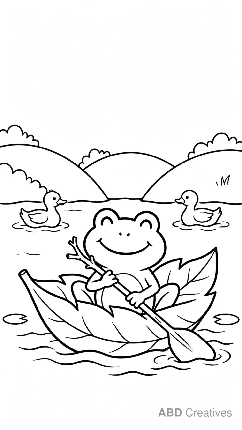Frog Riding a Leaf Boat Coloring Page