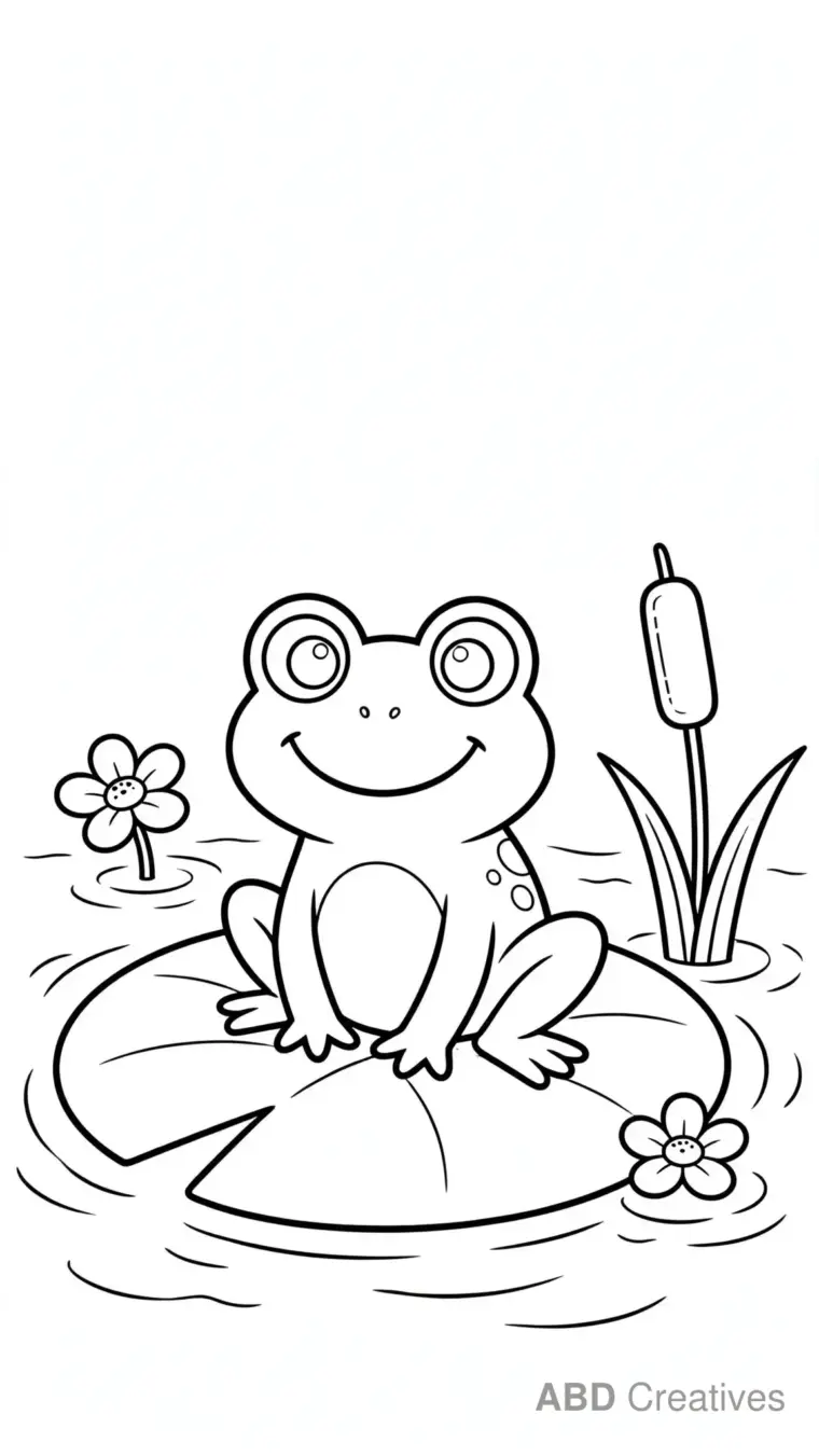 Frog Sitting on a Lily Pad Coloring Page