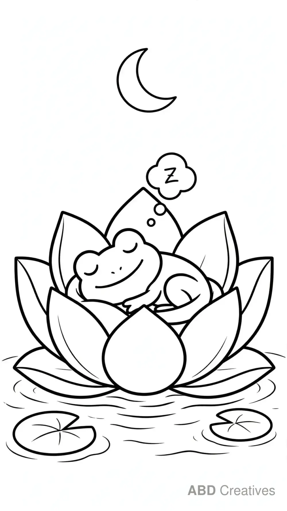 Frog Sleeping in a Lotus Flower Coloring Page