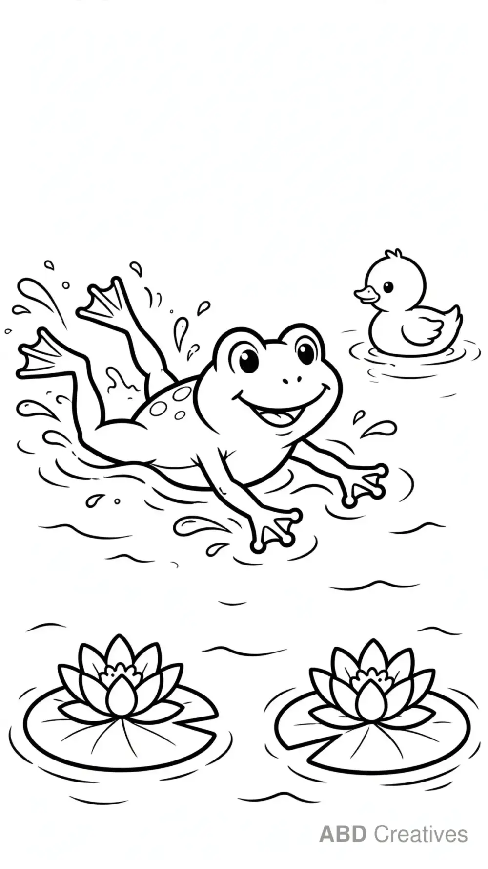 Frog Swimming in a Pond Coloring Page