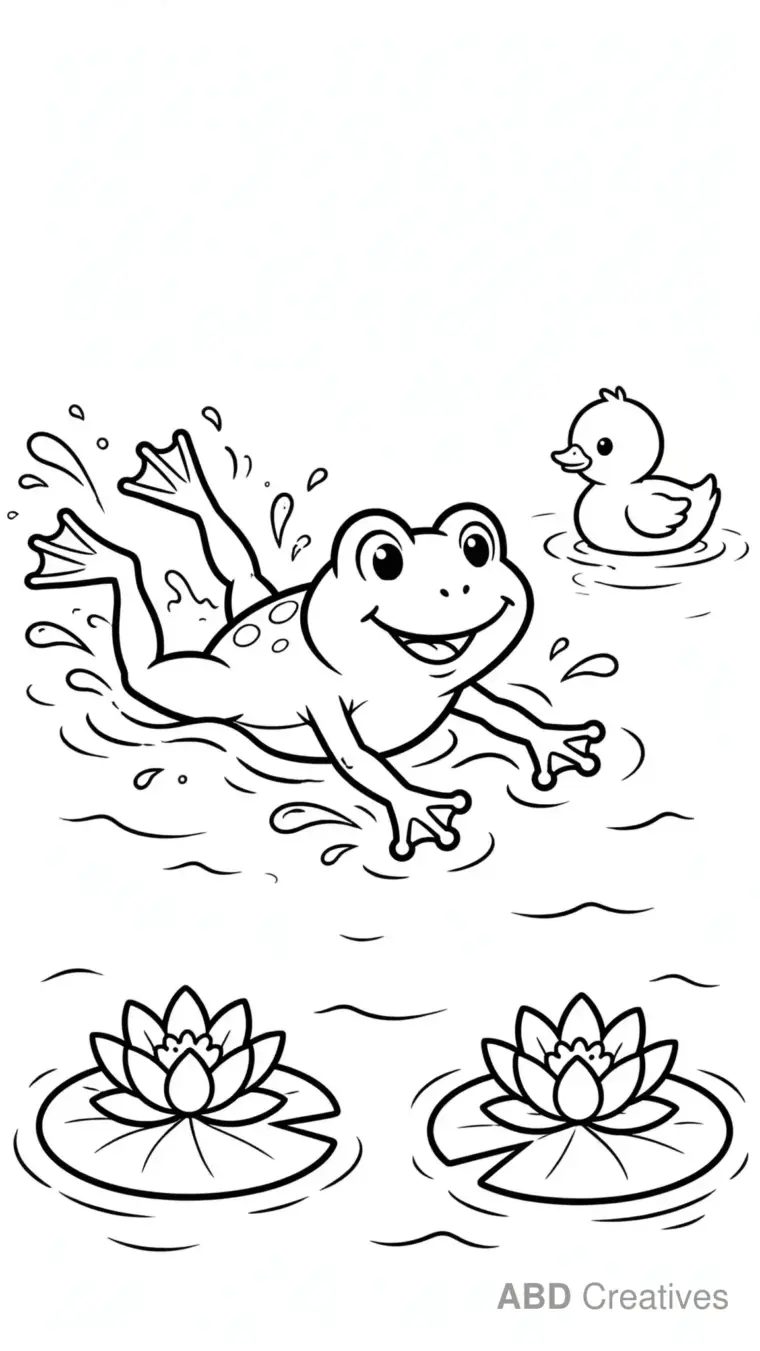 Frog Swimming in a Pond Coloring Page