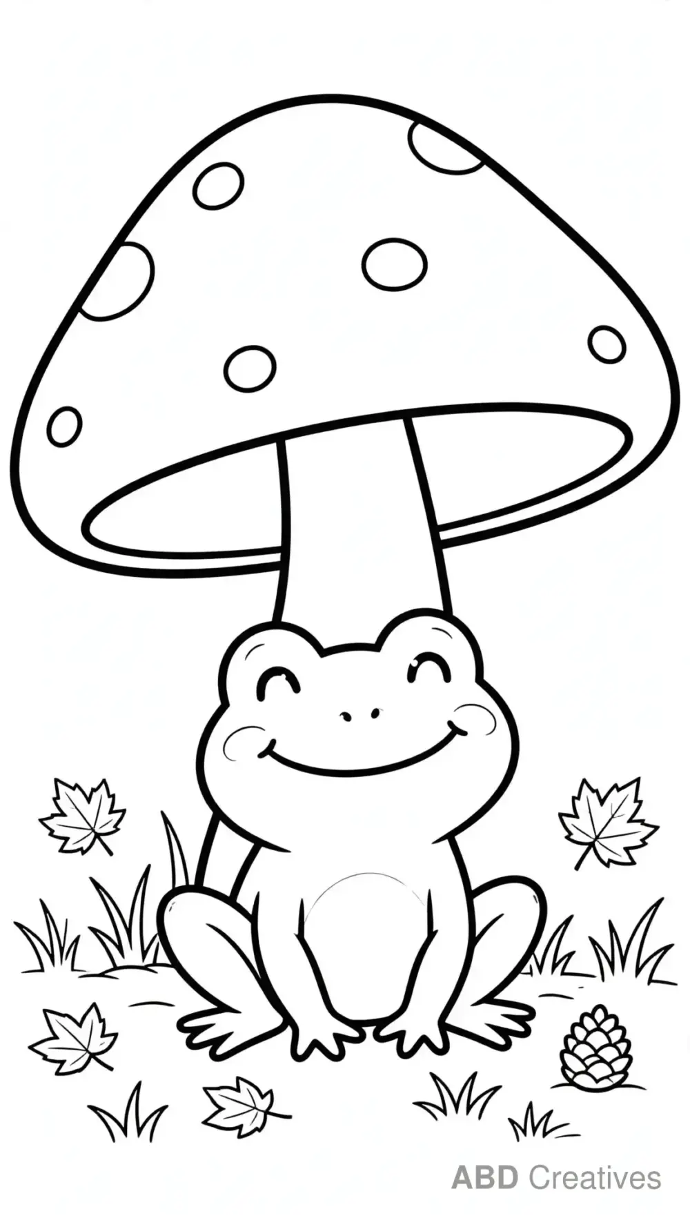 Frog Under a Mushroom Coloring Page
