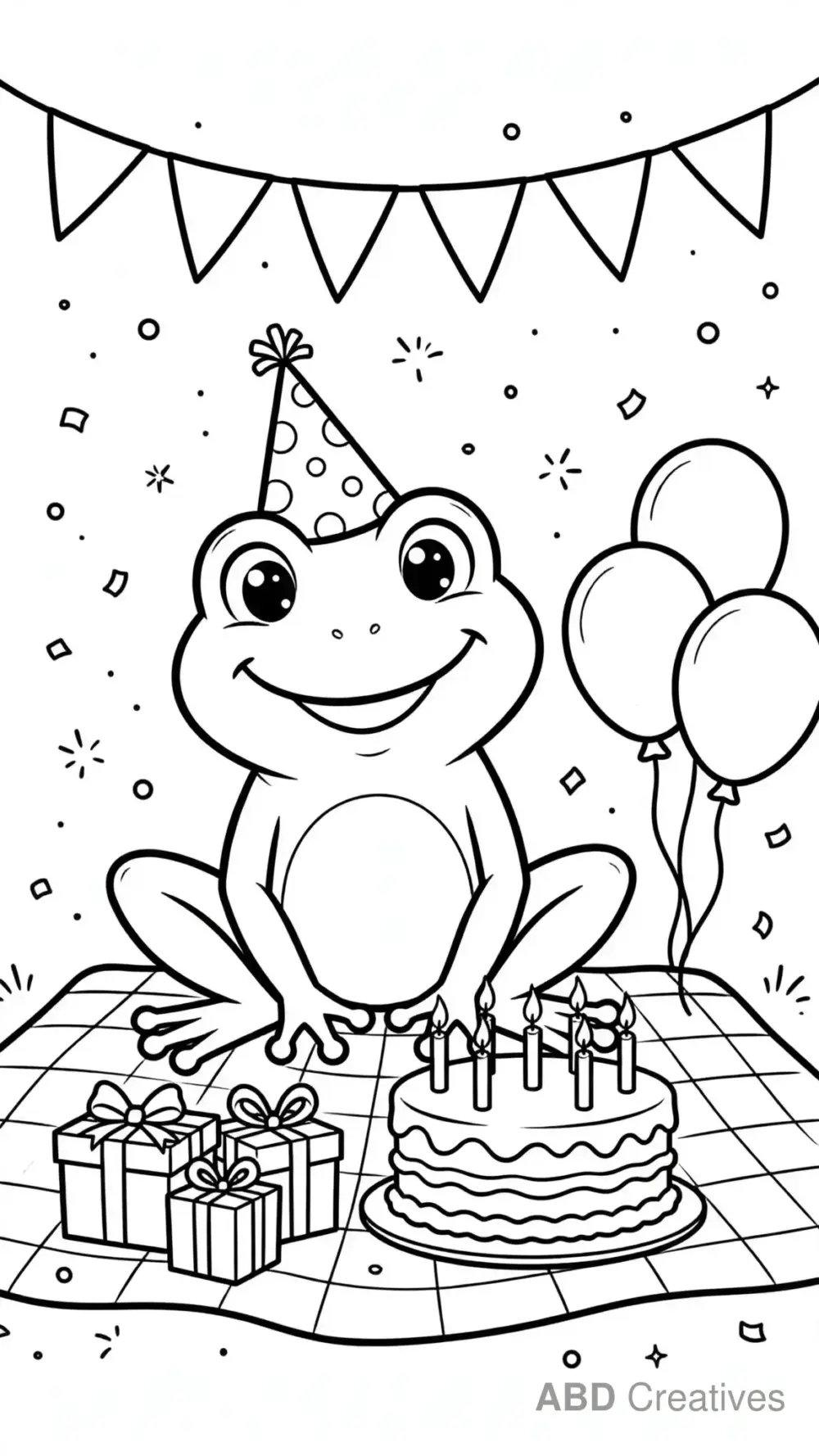 Frog at a Birthday Picnic Coloring Page