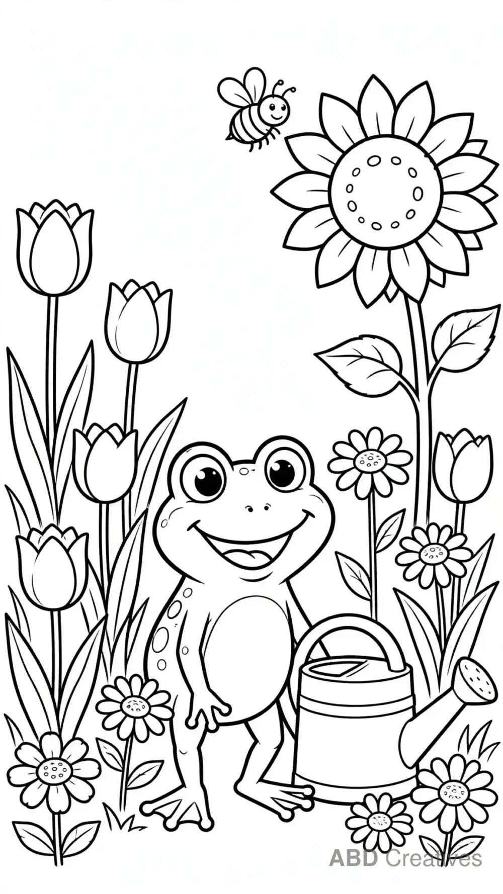 Frog in a Flower Garden Coloring Page
