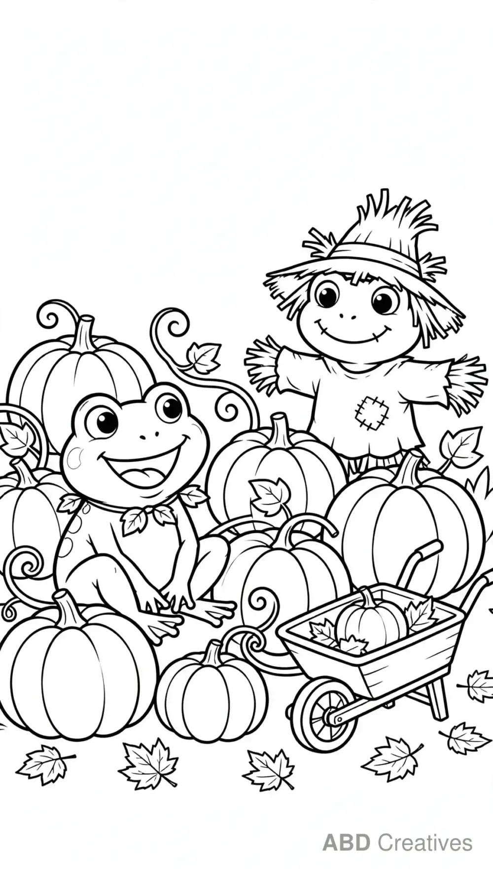 Frog in a Pumpkin Patch Coloring Page