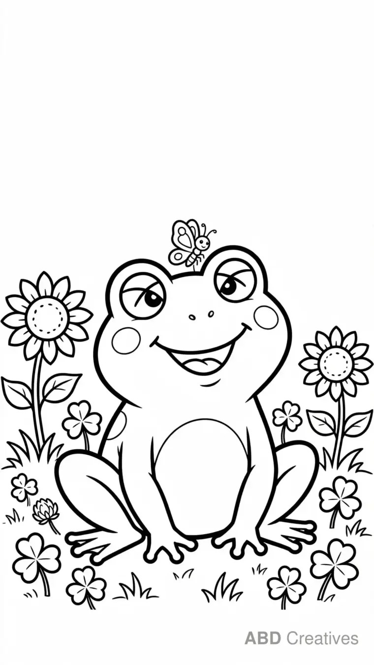 Frog with a Butterfly on Its Nose Coloring Page