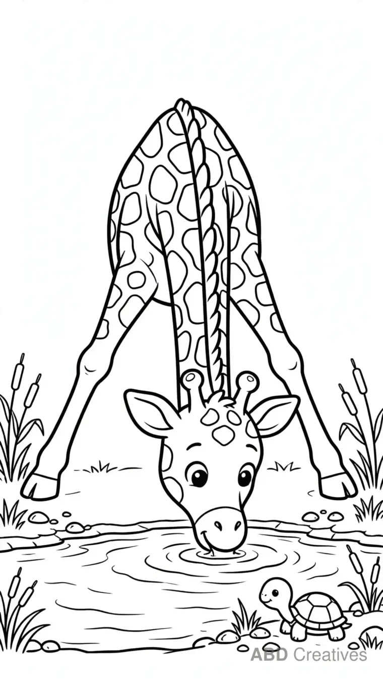 Giraffe Drinking Water Coloring Page