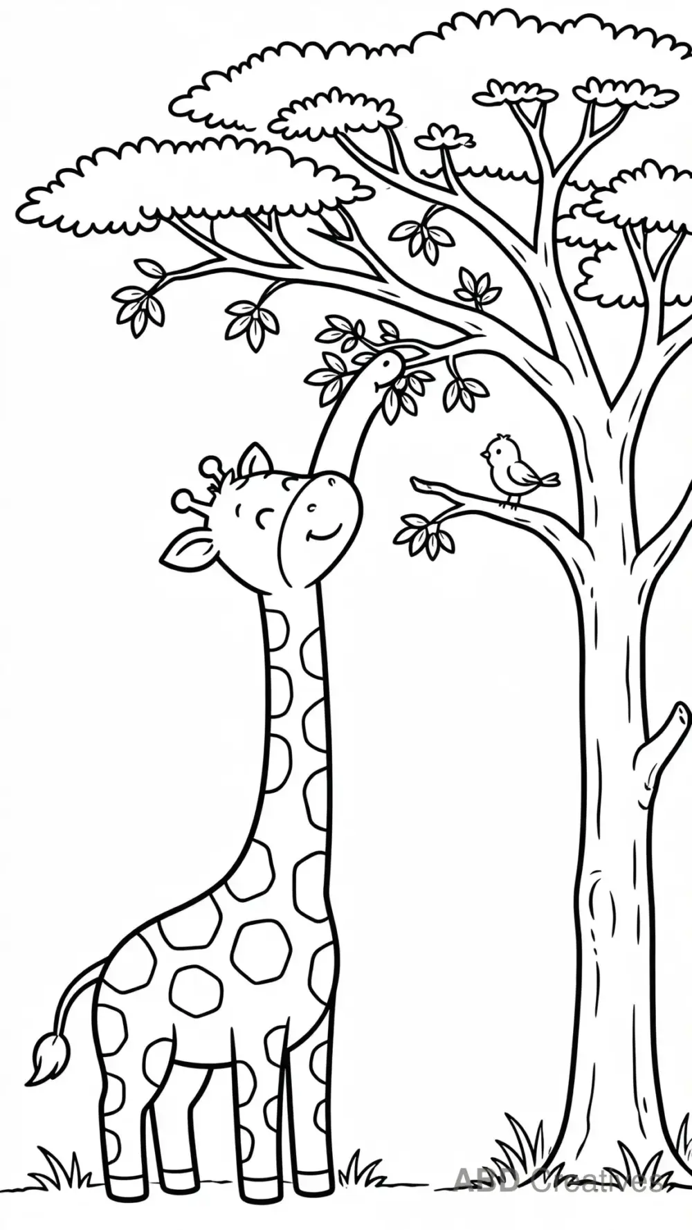 Giraffe Eating Leaves from an Acacia Tree Coloring Page