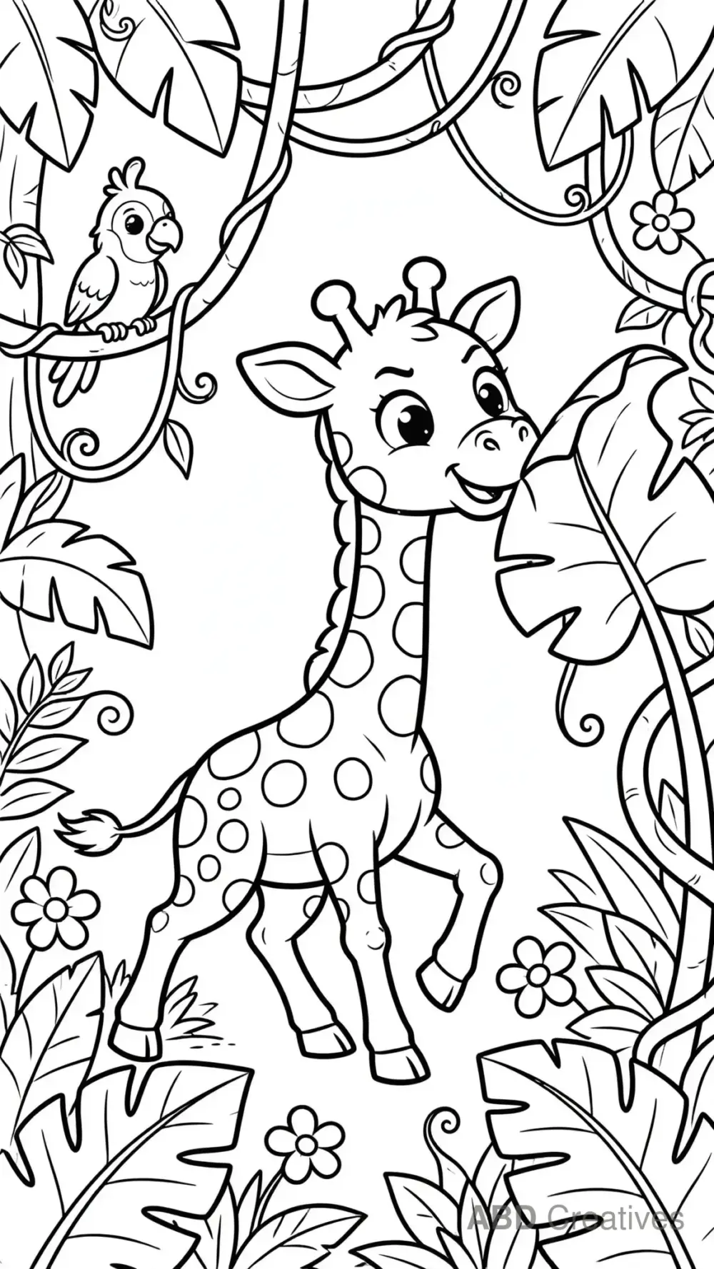 Giraffe Exploring the Jungle Coloring Page