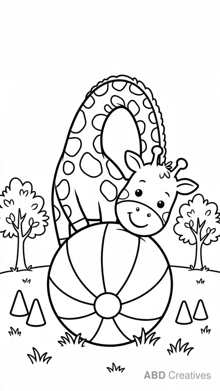 Giraffe Playing with a Beach Ball Coloring Page