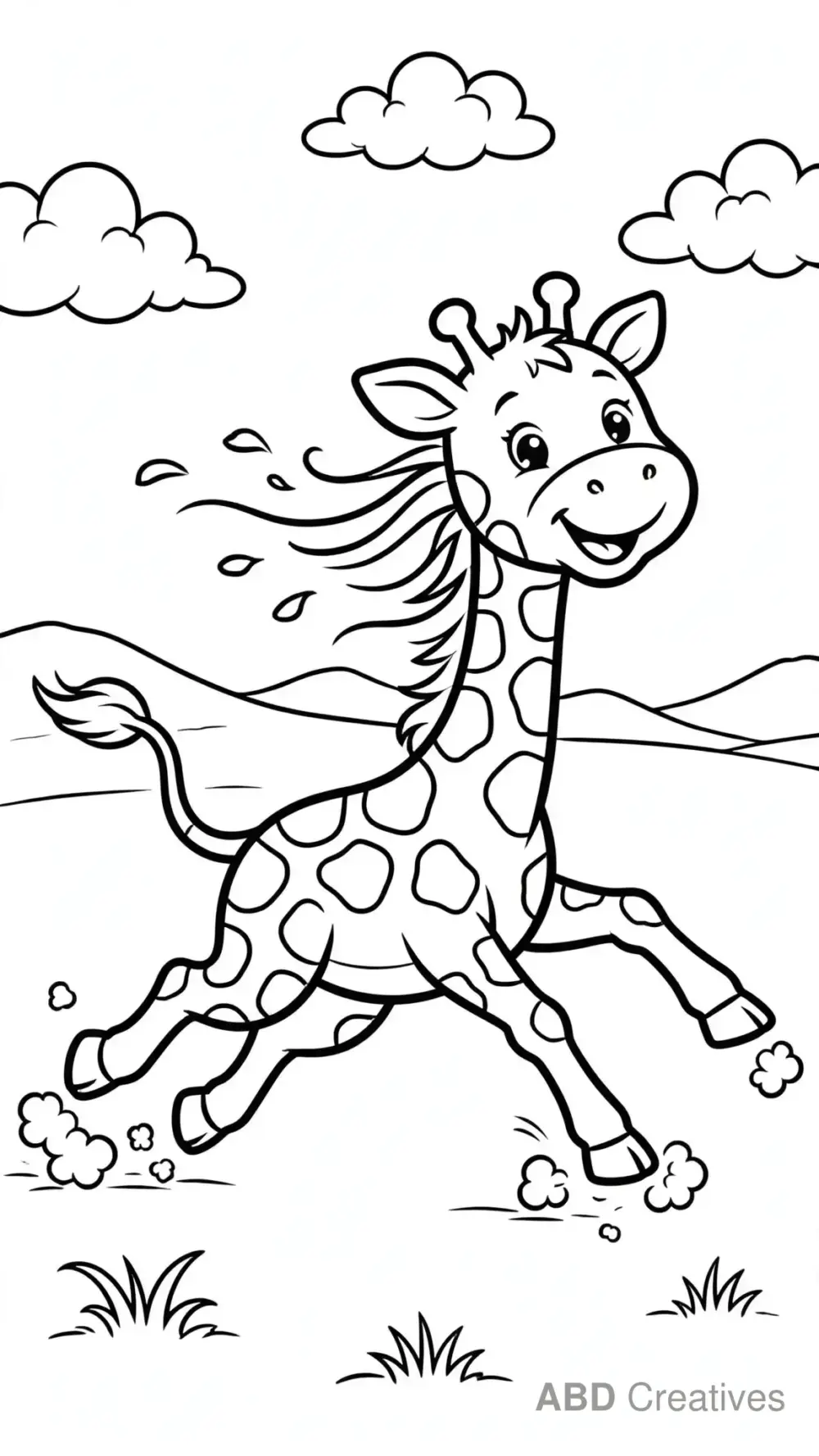 Giraffe Running Across the Plains Coloring Page