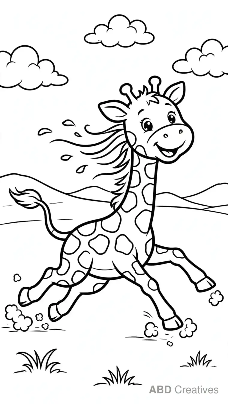 Giraffe Running Across the Plains Coloring Page