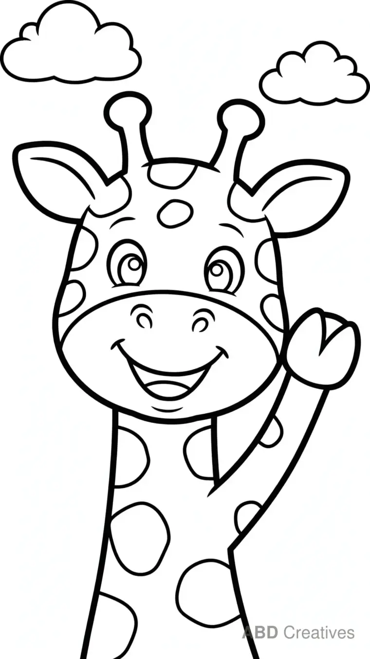 Giraffe Saying Hello Coloring Page