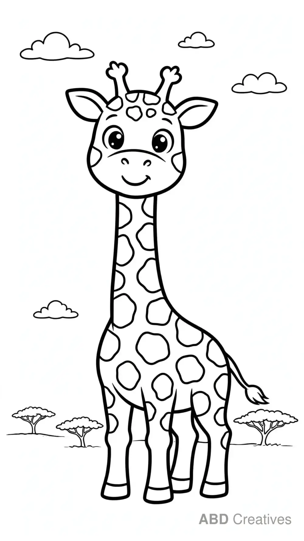 Giraffe Smiling on the Savanna Coloring Page