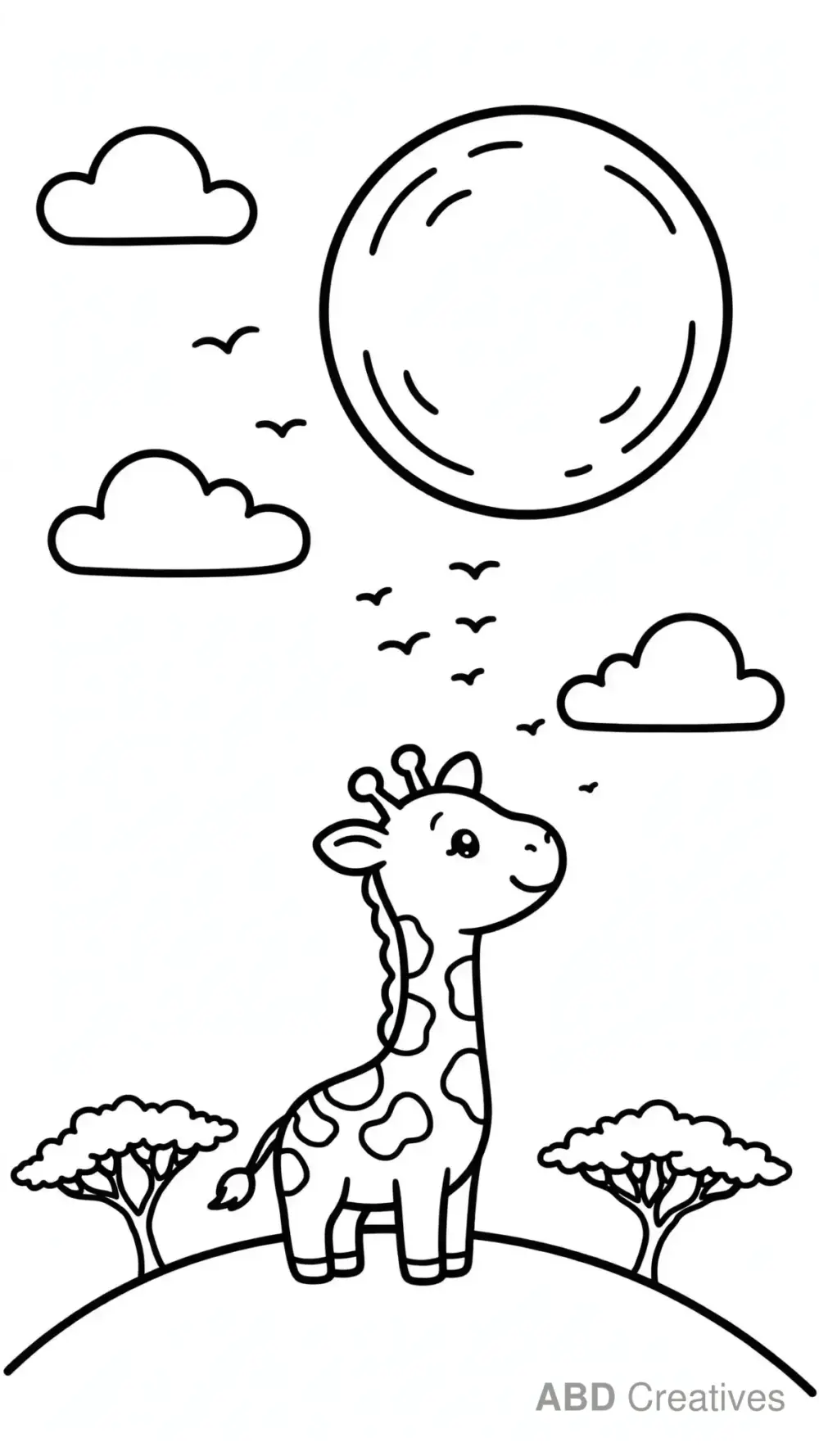 Giraffe at Sunset Coloring Page