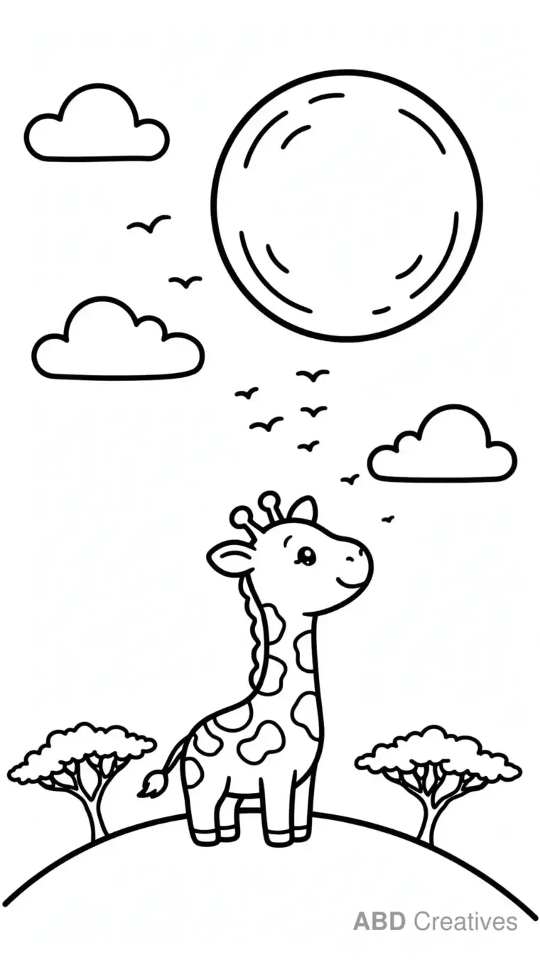 Giraffe at Sunset Coloring Page