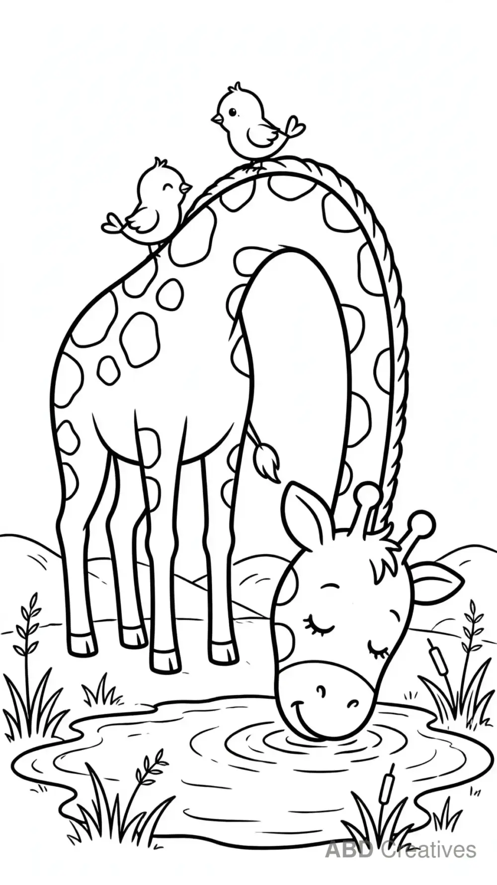 Giraffe at the Watering Hole Coloring Page