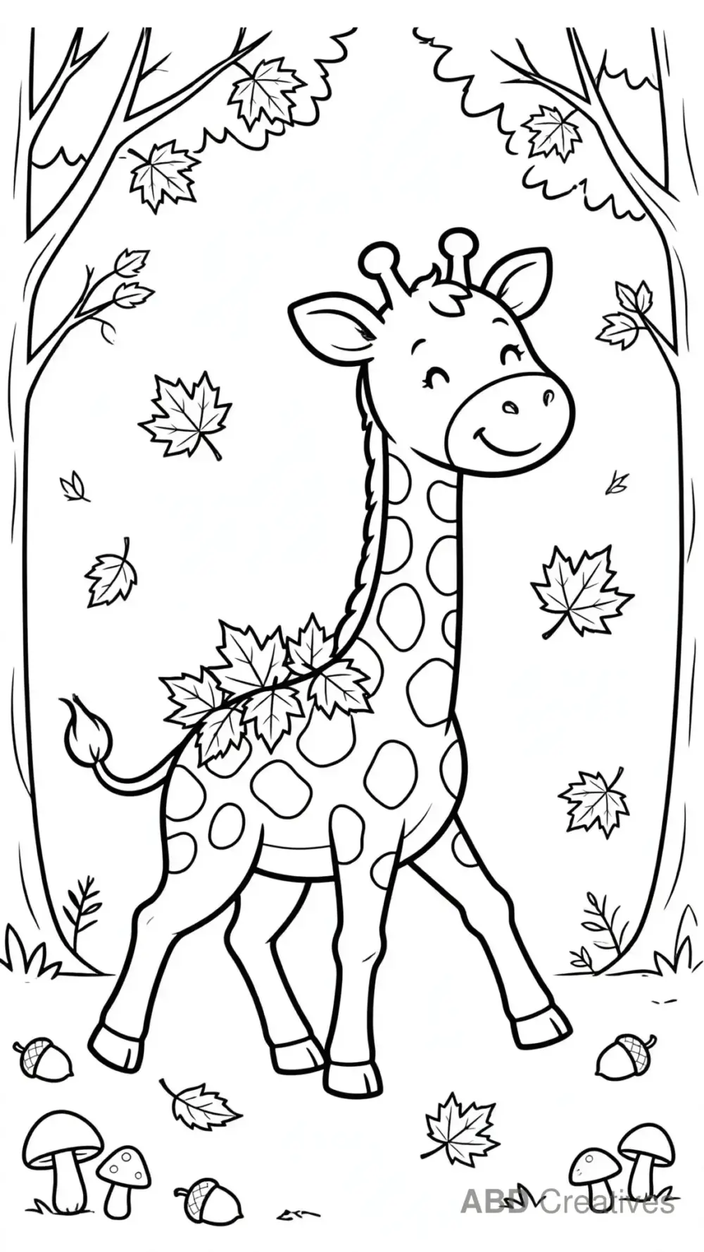 Giraffe in Autumn Woods Coloring Page