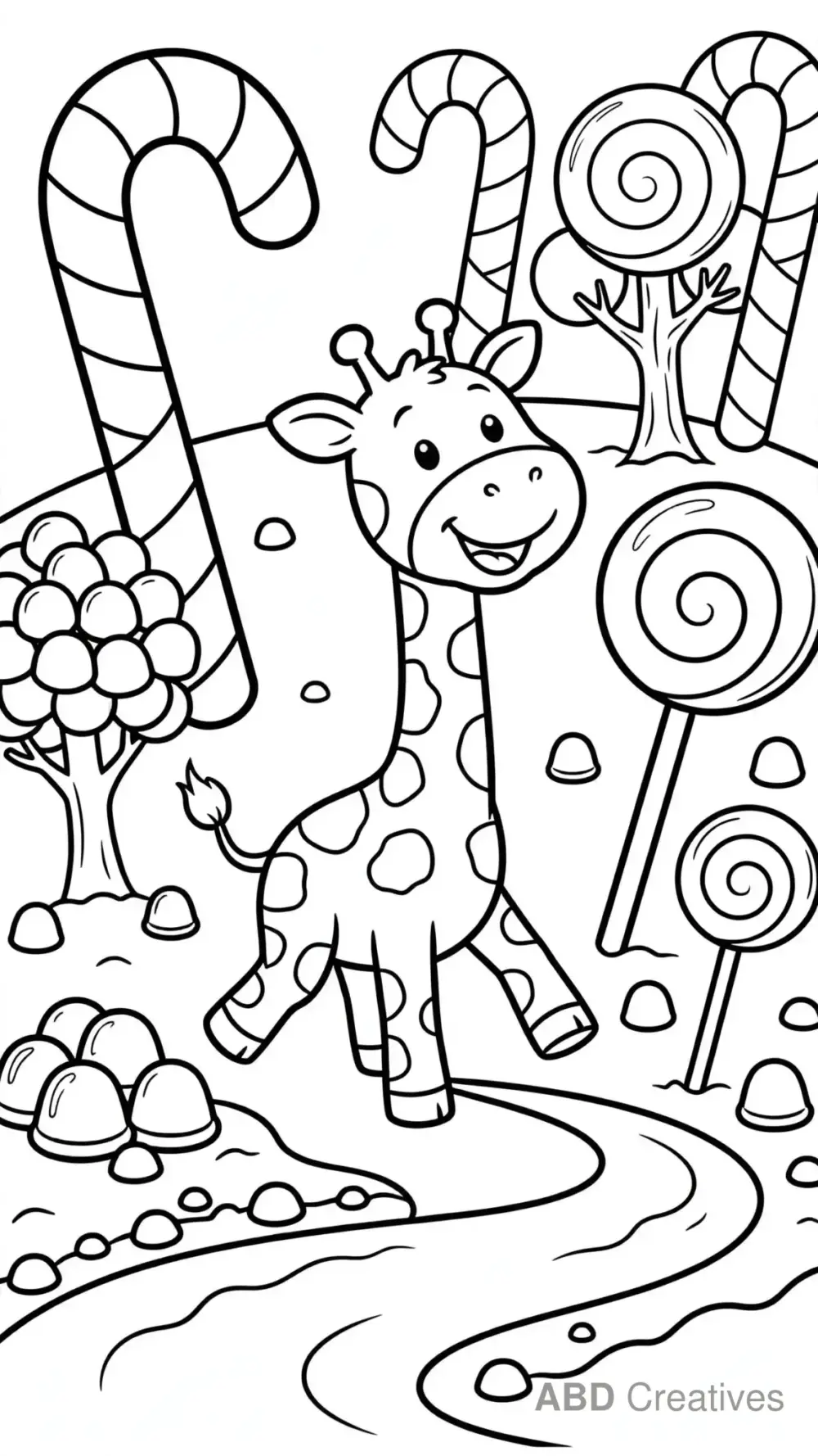 Giraffe in Candy Land Coloring Page