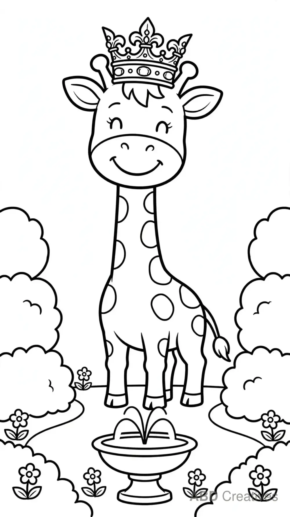 Giraffe with a Crown in a Royal Garden Coloring Page