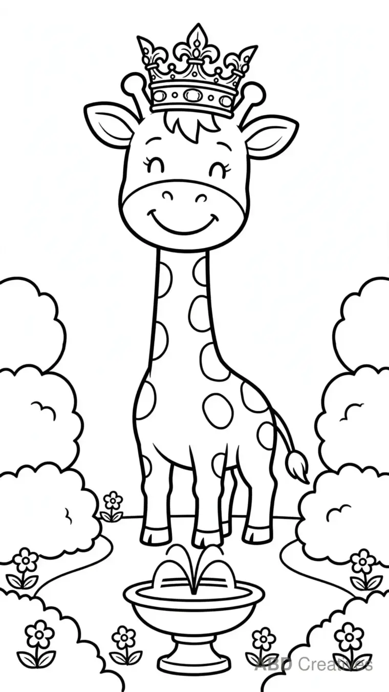 Giraffe with a Crown in a Royal Garden Coloring Page