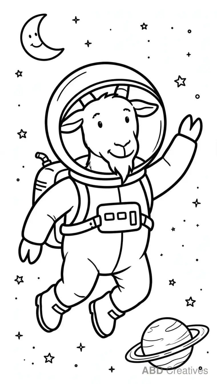 Goat Astronaut in Space Coloring Page