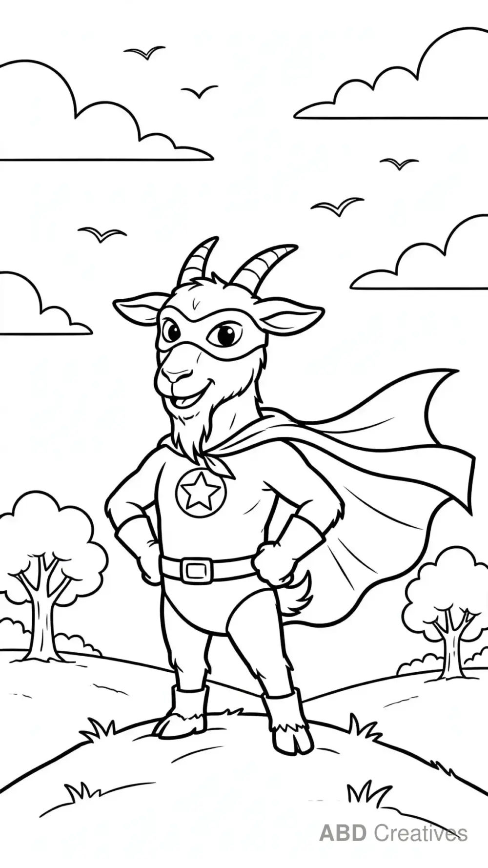 Goat Dressed as a Superhero Coloring Page