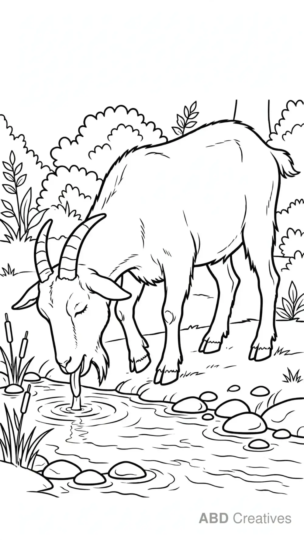 Goat Drinking from a Stream Coloring Page
