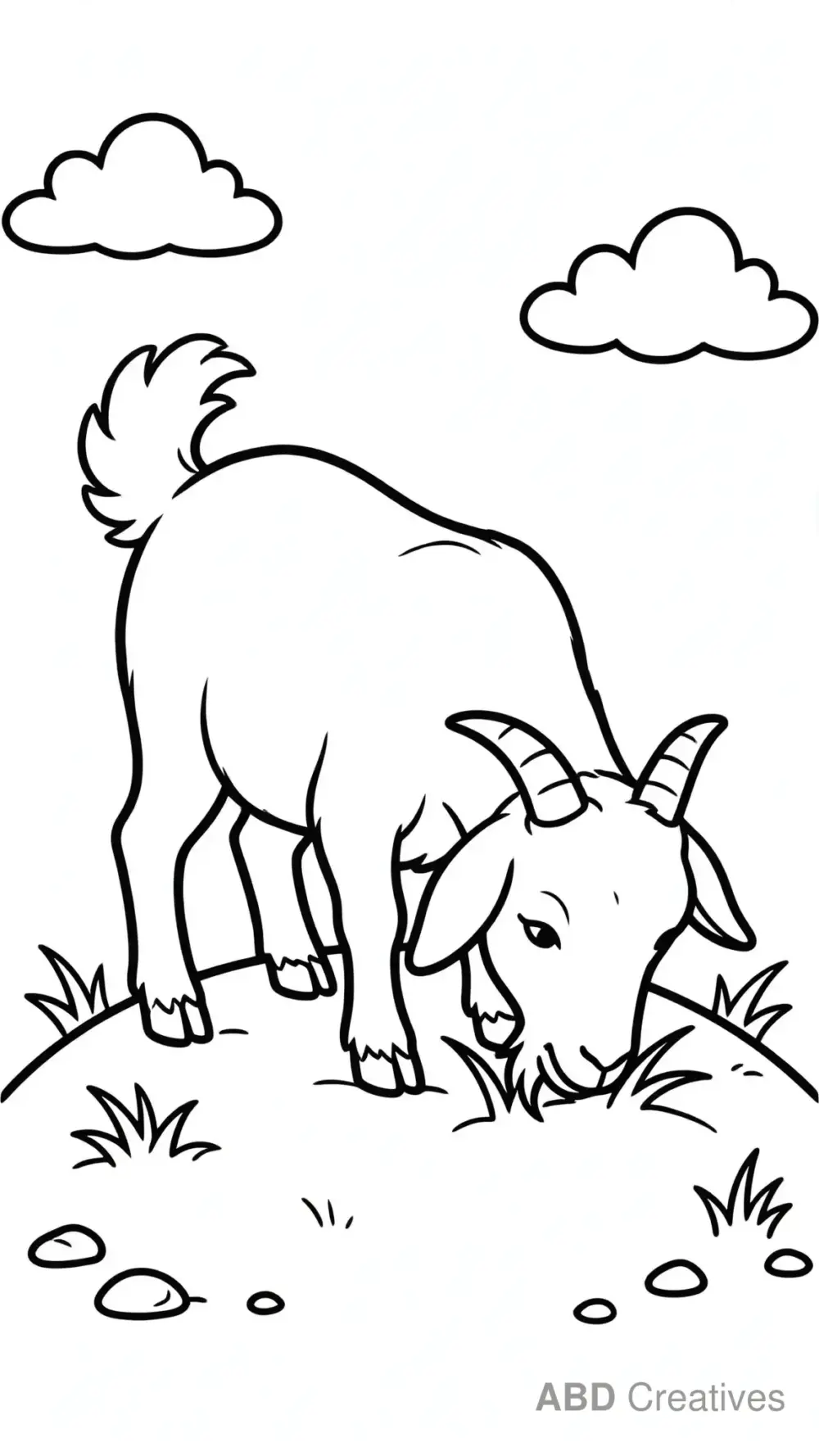 Goat Eating Grass on a Hill Coloring Page