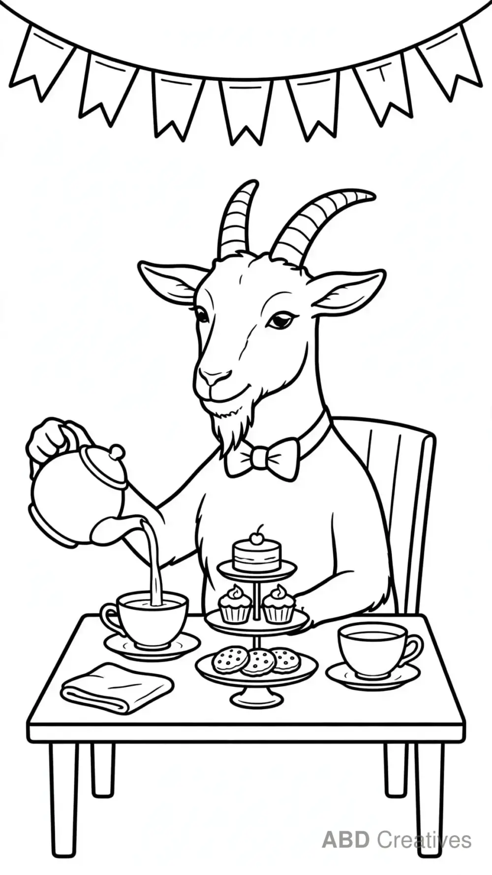 Goat Having a Tea Party Coloring Page