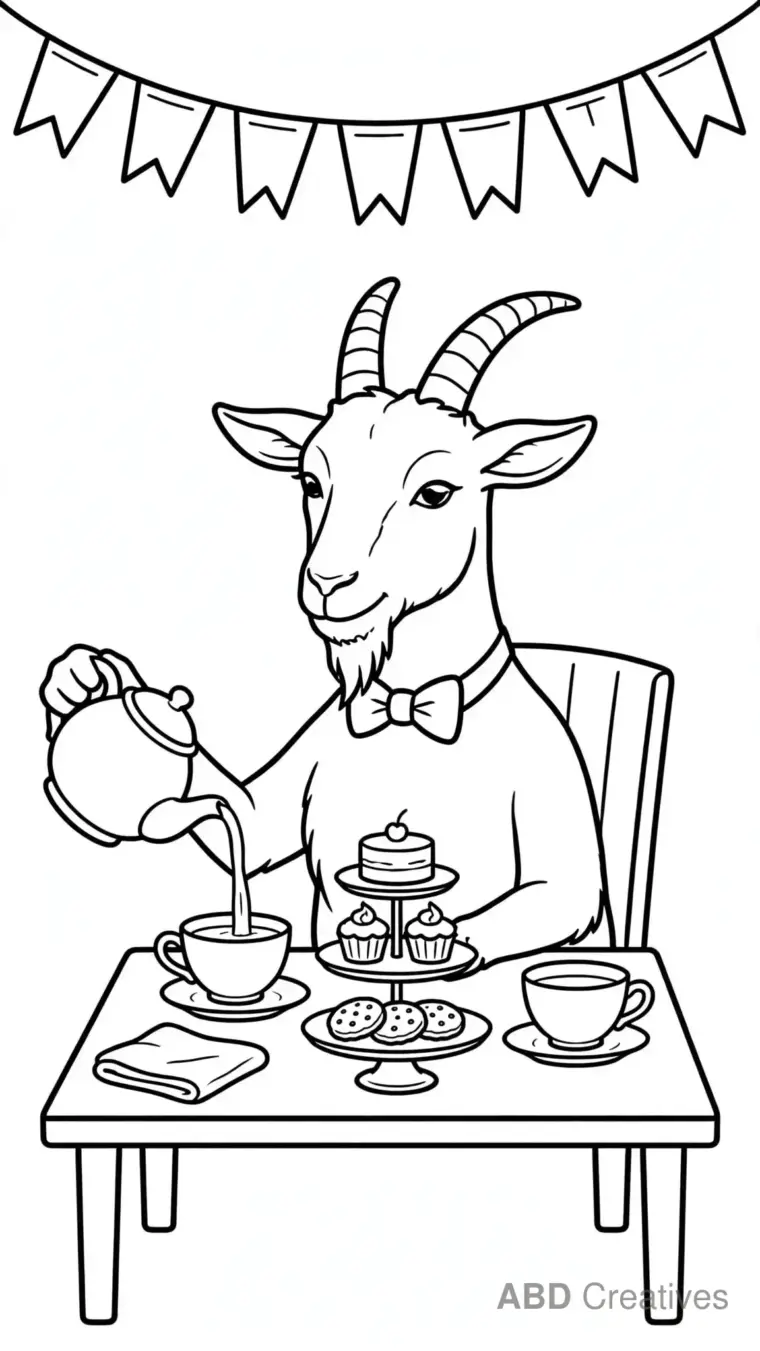 Goat Having a Tea Party Coloring Page