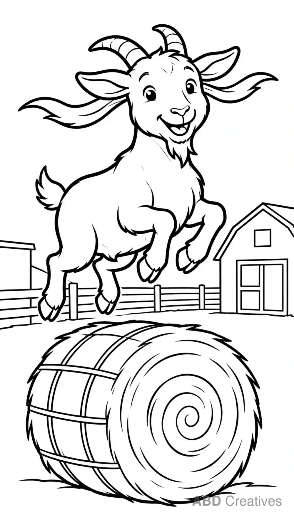 Goat Jumping over a Hay Bale Coloring Page