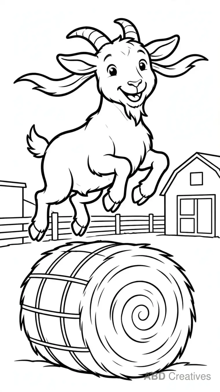 Goat Jumping over a Hay Bale Coloring Page
