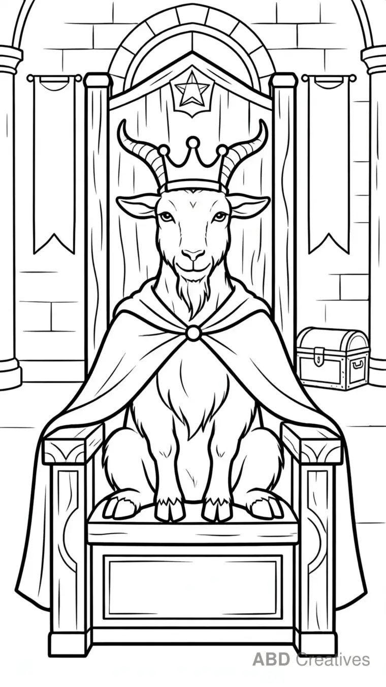 Goat King on a Throne Coloring Page