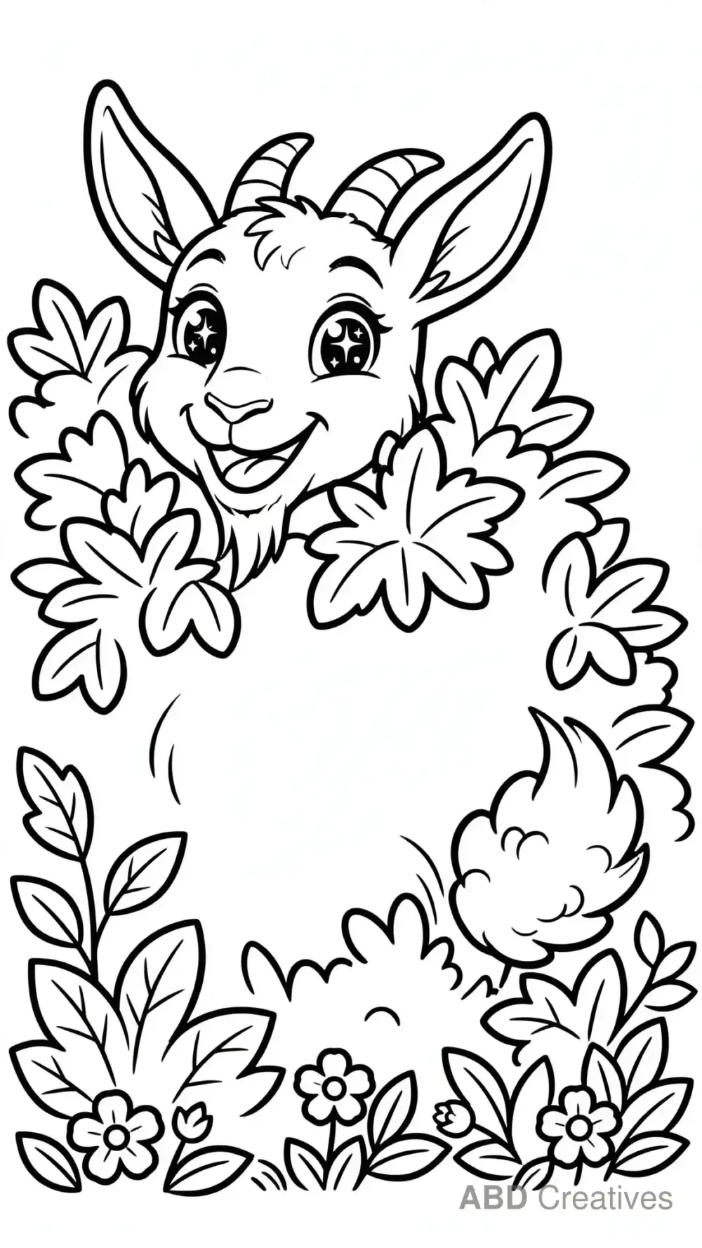 Goat Playing Hide and Seek in Bushes Coloring Page