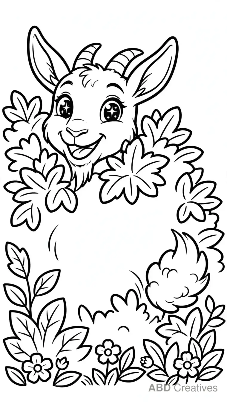 Goat Playing Hide and Seek in Bushes Coloring Page