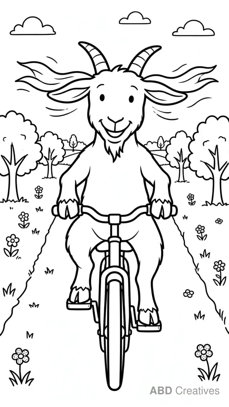 Goat Riding a Bicycle Coloring Page