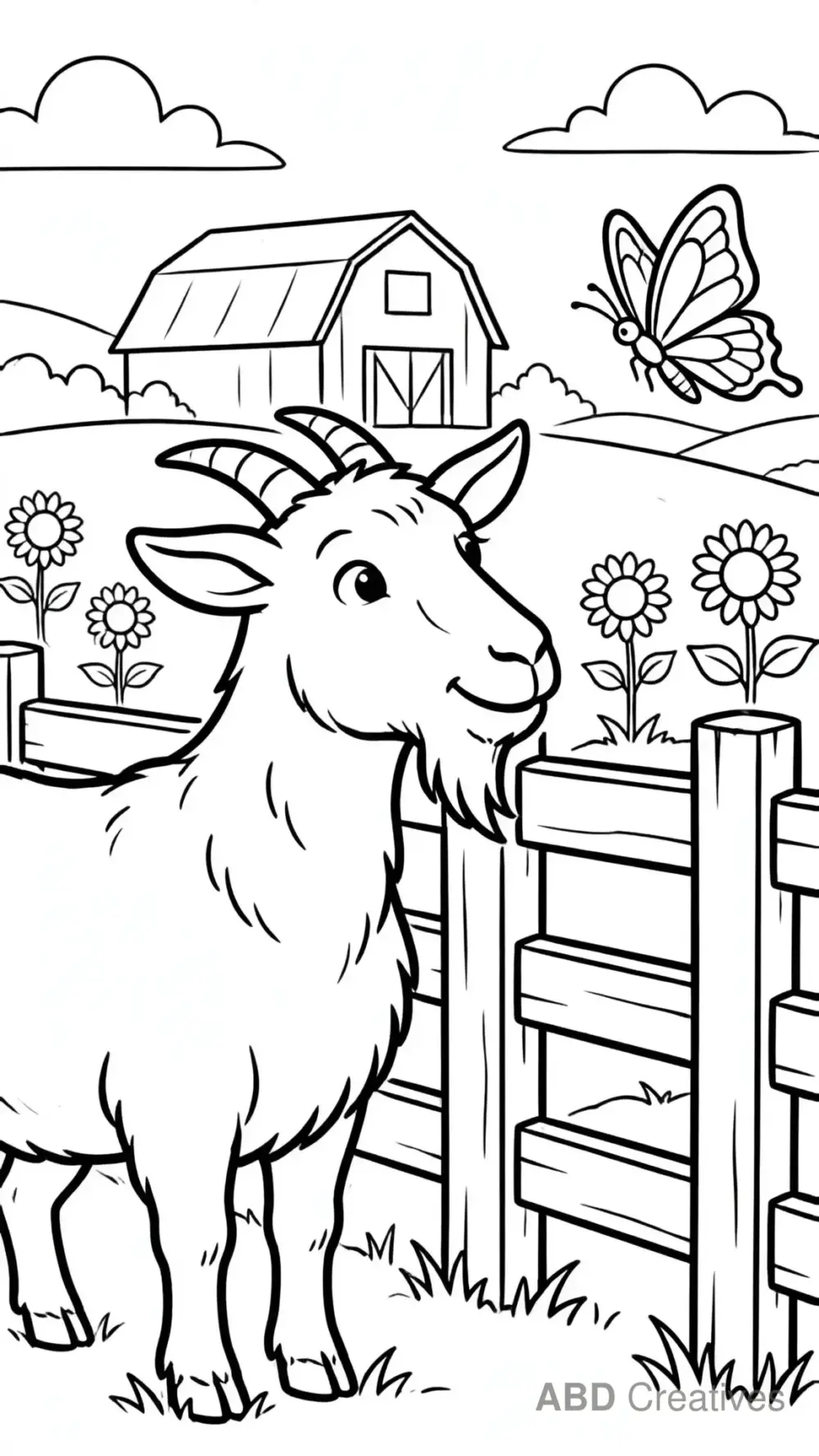 Goat Standing by a Fence Coloring Page