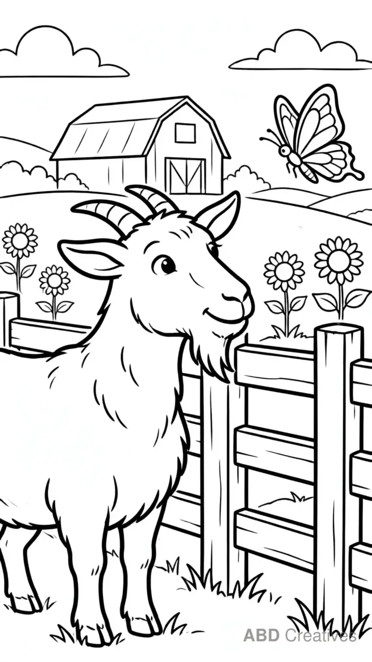 Goat Standing by a Fence Coloring Page