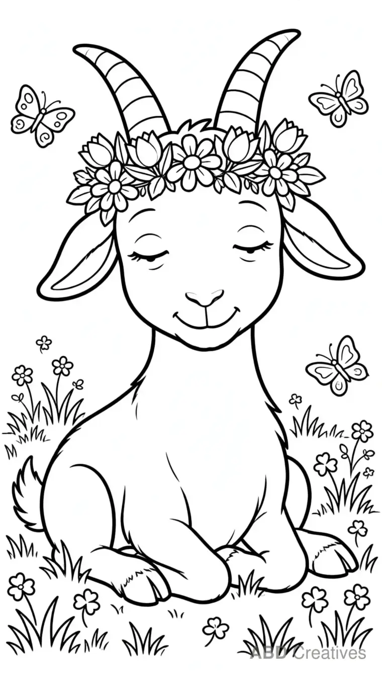 Goat Wearing a Flower Crown Coloring Page